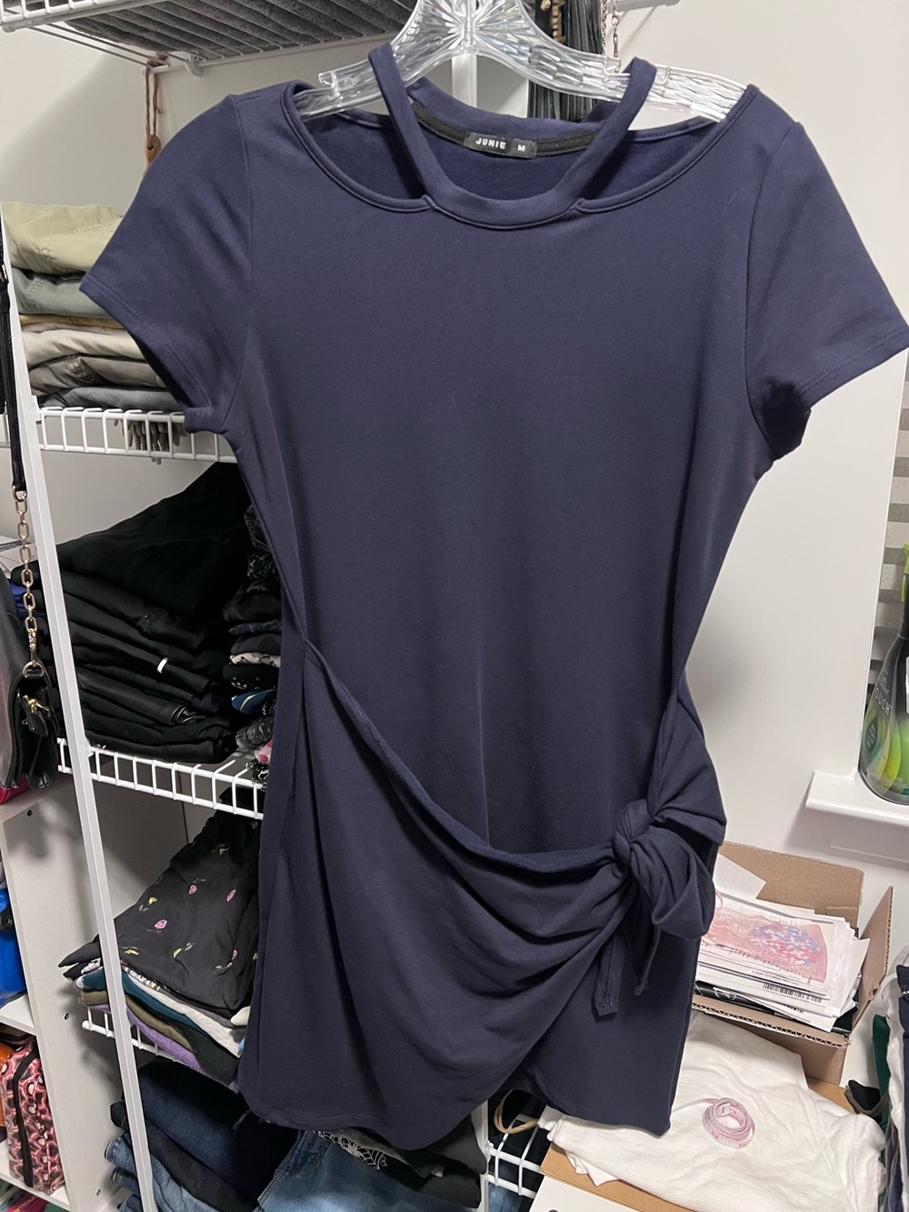 Junie Navy Short Sleeve Knot-Front Tunic Dress